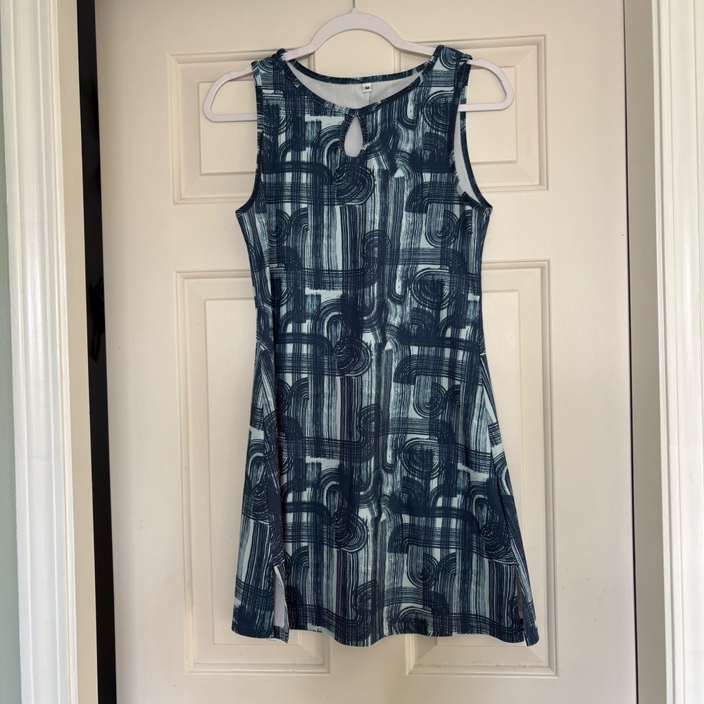 Nuu Muu Sleeveless Teal-Blue Patterned  Dress with Keyhole size Medium